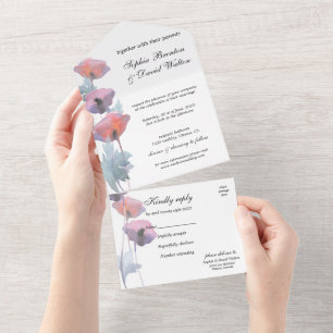 Purple blush poppy floral    all in one invitation