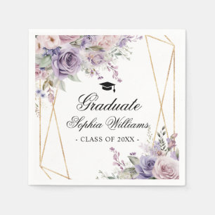 Purple & Blush Rose Graduation Party Girly Floral Napkin