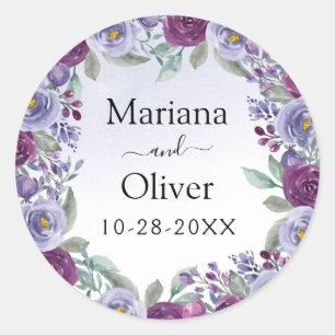 Purple Blush Watercolor Floral Wedding Classic Round Sticker