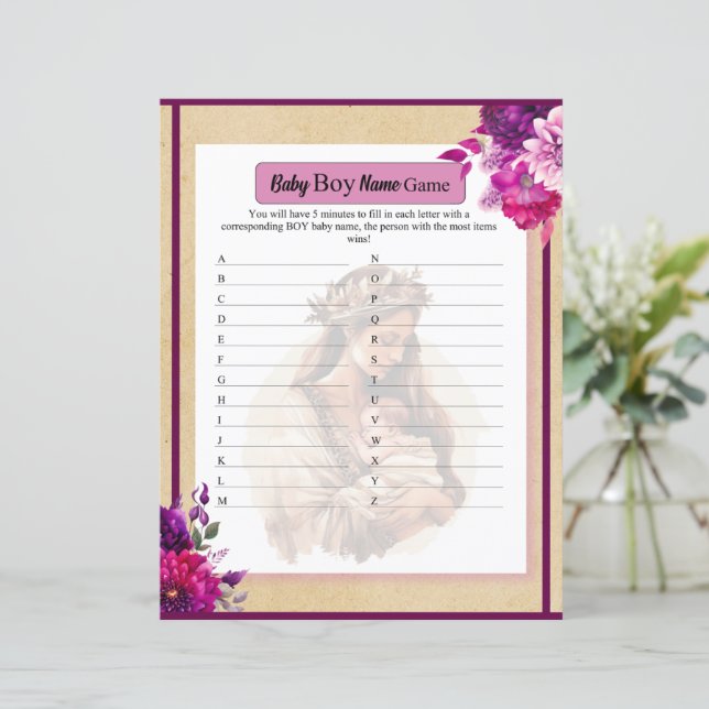 Purple Boho Baby Boy Name Game (Standing Front)