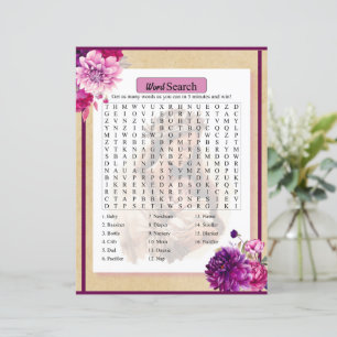 Purple Boho Baby Shower Word Search Game