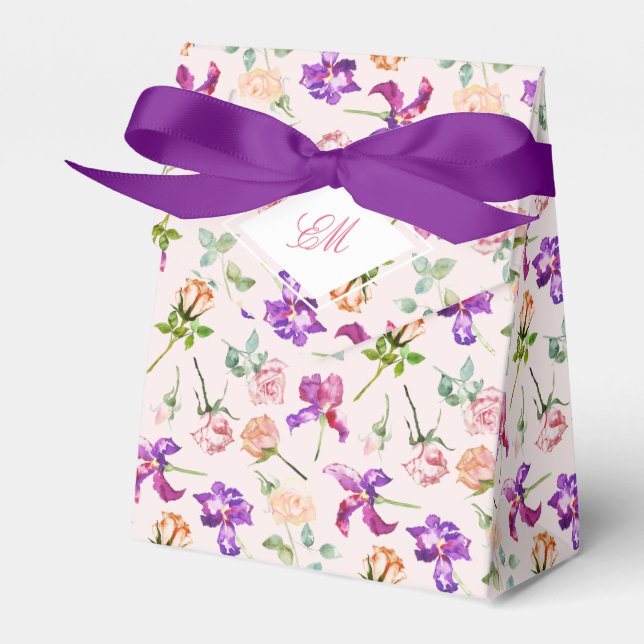 Purple Boho Botanical Romance Monogram Wedding Favor Box (Front Side)