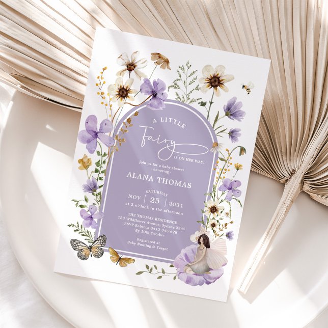 Purple Boho Fairy Wildflower Girl Baby Shower Invitation (Creator Uploaded)