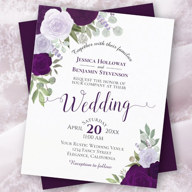 Purple Boho Floral BUDGET Wedding Invitation (Creator Uploaded)