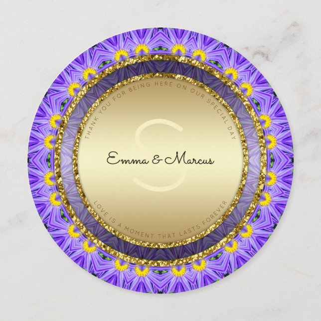 Purple Boho Floral Round Wedding Menu Cards (Back)