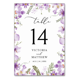 Purple Boho Floral Wedding Table Number