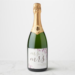 Purple Boho Gold Butterflies Glitter Bridal Shower Sparkling Wine Label