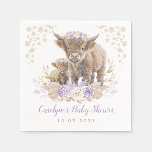 Purple Boho Highland Cow Girl Baby Shower Napkin