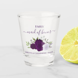 Purple Boho Roses Elegant Maid of Honour Wedding Shot Glass
