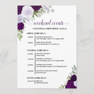 Purple Boho Roses Wedding Events & Timeline Program