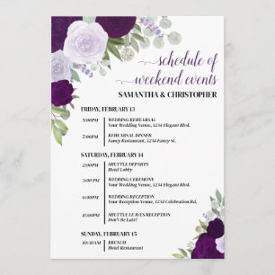 Purple Boho Roses Wedding Events & Timeline Program