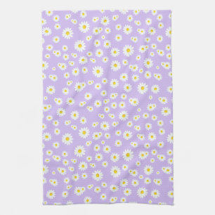 Purple Boho Spring Daisies Pattern Kitchen Towel