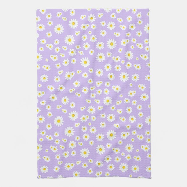 Purple Boho Spring Daisies Pattern Kitchen Towel (Vertical)
