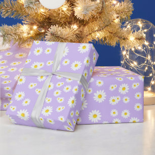 Purple Boho Spring Daisies Pattern Wrapping Paper