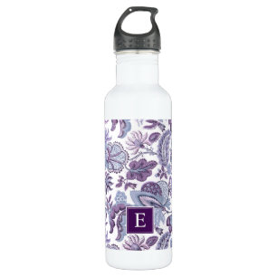 Purple Boho Vintage Floral Monogram 710 Ml Water Bottle