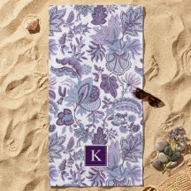 Purple Boho Vintage Floral Monogram