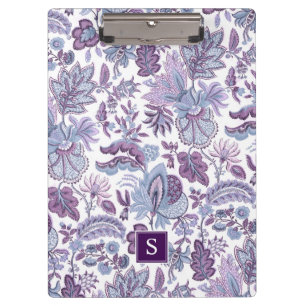 Purple Boho Vintage Floral Monogram Clipboard