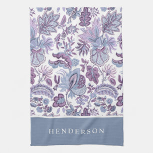 Purple Boho Vintage Floral Monogram Kitchen Towel