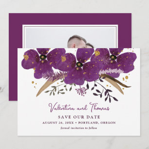 Purple Boho Watercolor Flowers Save The Date  Invitation