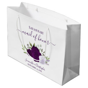 Purple Boho Watercolor Roses Wedding Maid of Honor Large Gift Bag