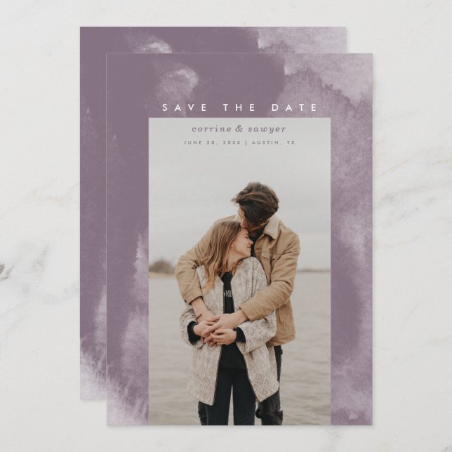 Purple Boho Watercolor Save the Date (Front/Back)