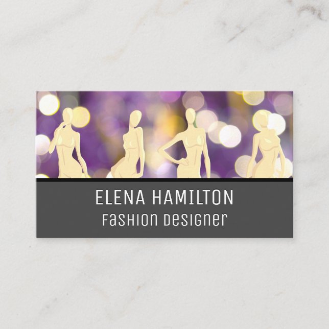 Purple Bokeh Background | Fashion Models Business Card (Front)