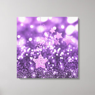 Purple Bokeh Faux Glitter & Stars Canvas Print