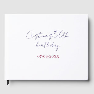 purple bold 50 birthday anniversary add name date guest book