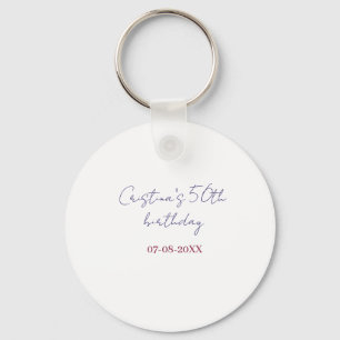 purple bold 50 birthday anniversary add name date  keychain
