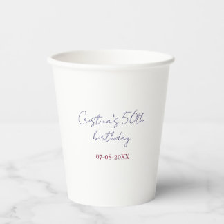 purple bold 50 birthday anniversary add name date  paper cups