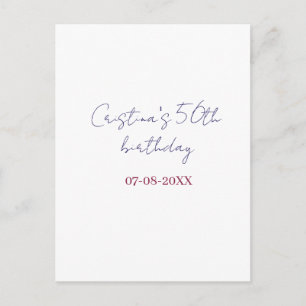 purple bold 50 birthday anniversary add name date  postcard