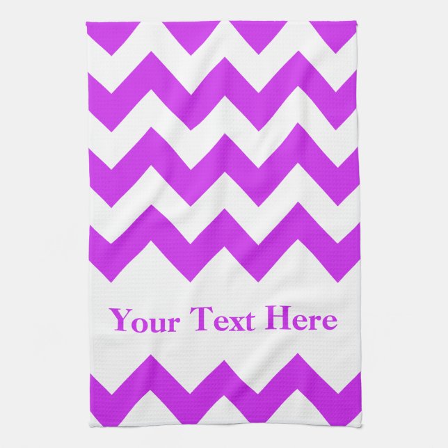 Purple Bold Chevron with customizable text Kitchen Towel (Vertical)