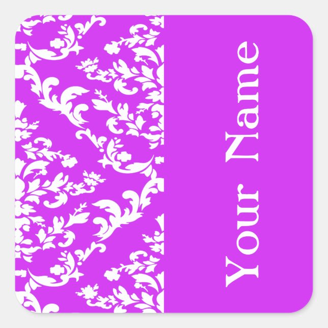 Purple Bold Damask at Emporiomoffa with name Square Sticker (Front)