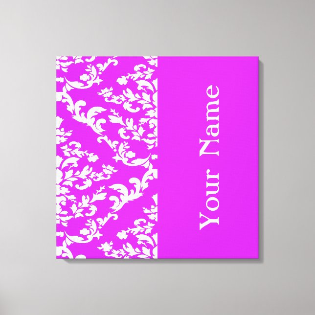 Purple Bold Damask with name @ Emporiomoffa Canvas Print (Front)