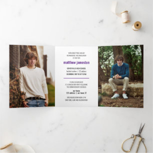 Purple Bold & Modern Photo Graduation Tri-Fold Invitation