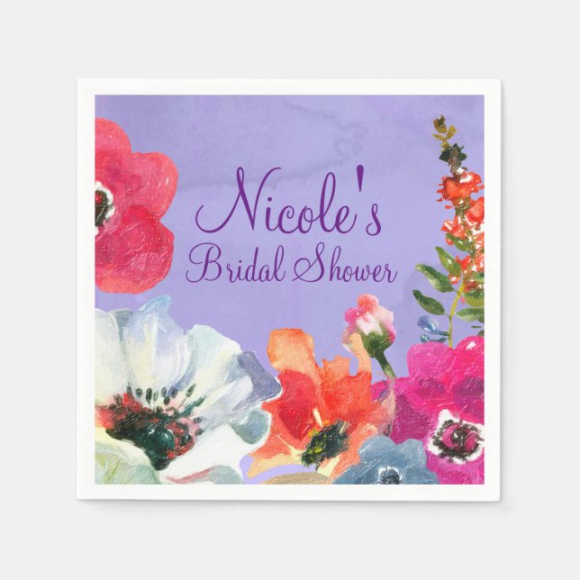 Purple Bold Painted Floral Pop Chic Bridal Shower Napkin (Front)