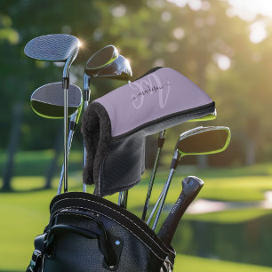 Purple Bold Script Monogram and Name Golf Head Cover