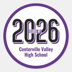 Purple Bold Shadowed Numbers Class of 2026 Classic Round Sticker