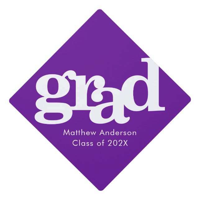 Purple bold simple modern typography name graduation cap topper (Front)