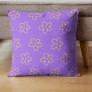 Purple Bold Y2K Wildflower Vibrant Colours Spring Throw Pillow