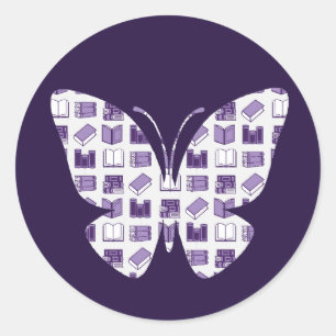 Purple Book Reading and Writing Pattern butterfly Classic Round Sticker