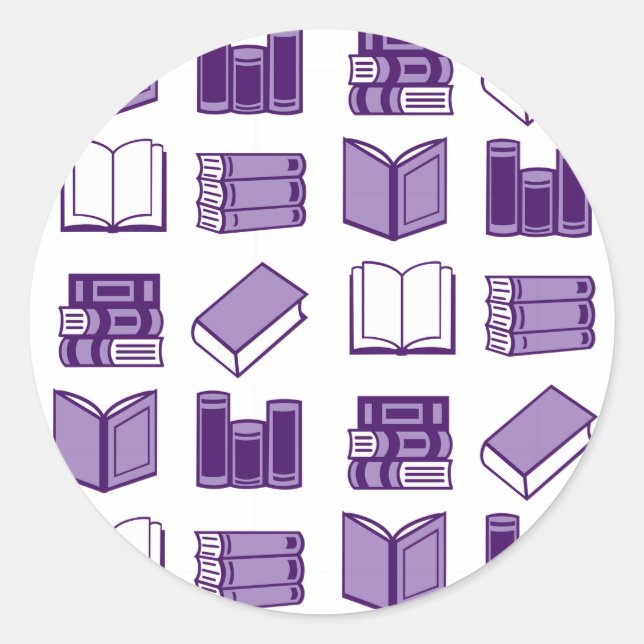 Purple Book Reading and Writing Pattern Classic Round Sticker (Front)