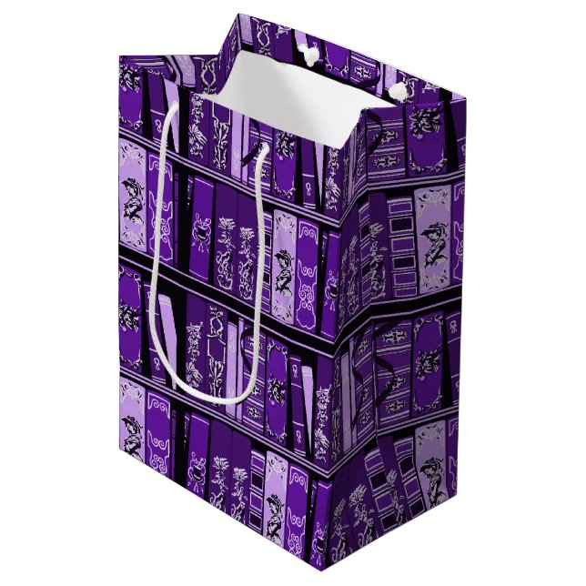 Purple Book Shelves Vintage Books Medium Gift Bag (Front Angled)