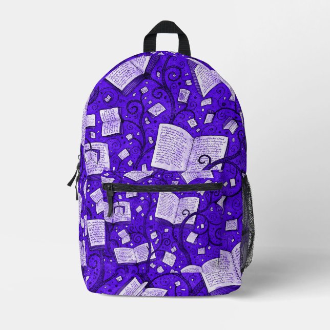 Purple Books Background Printed Backpack (Front)