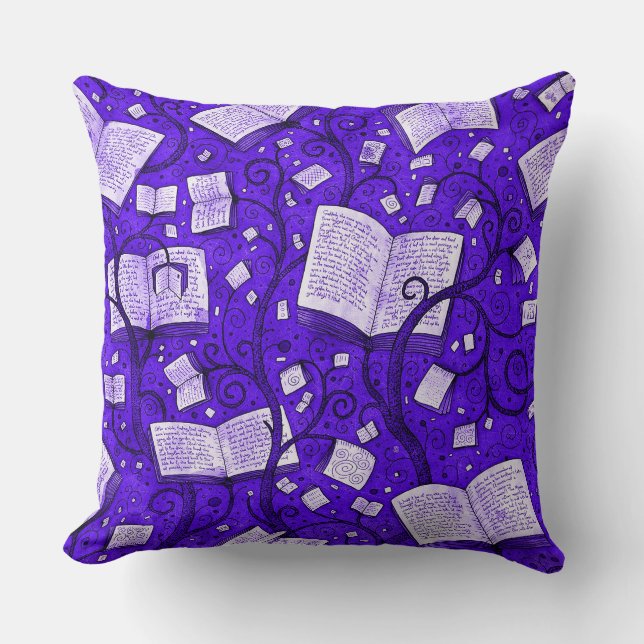 Purple Books Background Throw Pillow (Front)