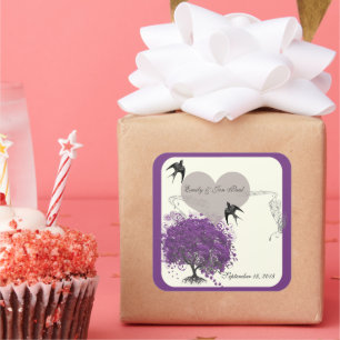 Purple Borders Mink Heart Leaf Tree Weddings Square Sticker