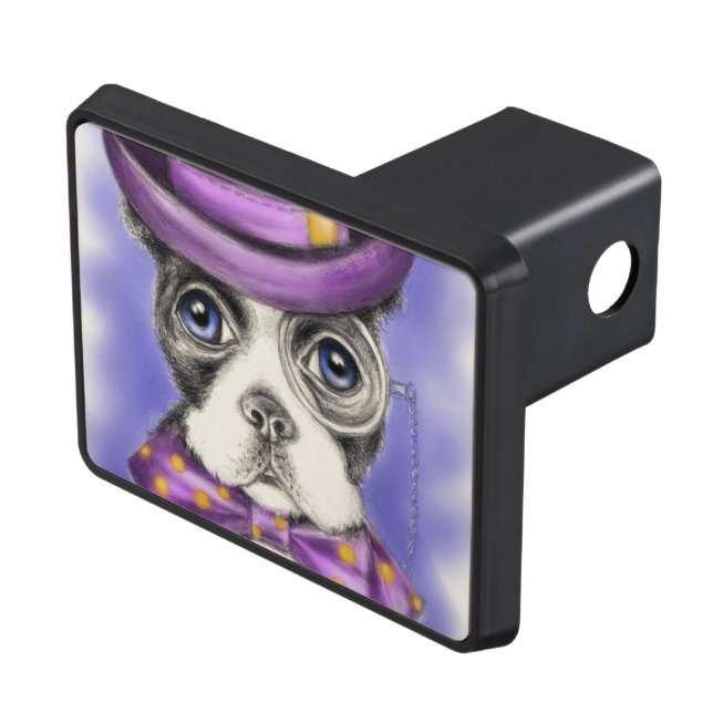 Purple Boston Terrier Detective Trailer Hitch Cover (Top Right)