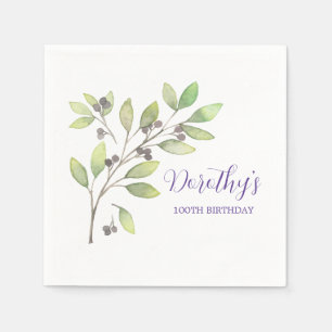 Purple Botanical 100th Birthday Party Napkin