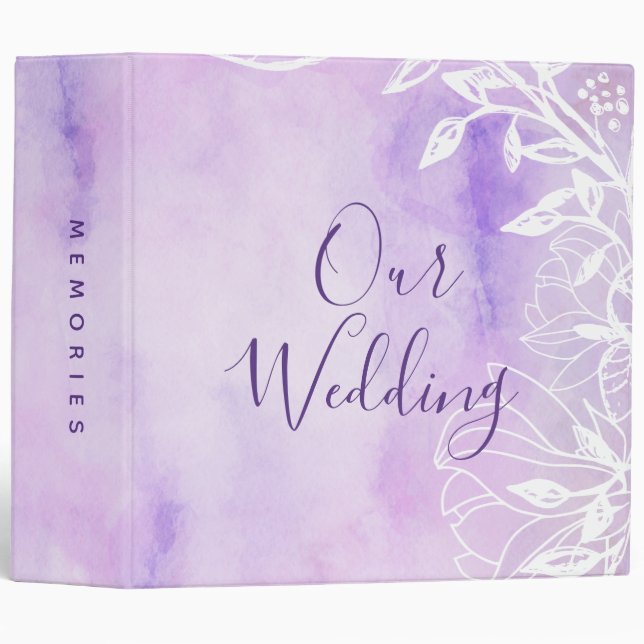 Purple Botanical Floral Spring Wedding Photo Album Binder (Front/Spine)