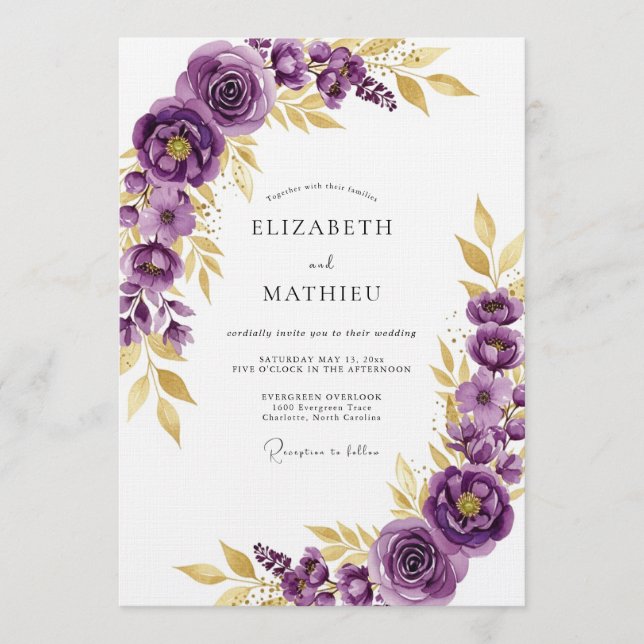 Purple Botanical Flourish Wedding Invitation (Front)